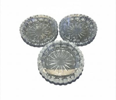 Set of 3 Vintage Ashtray Clear Glass Crystal Cut Starburst - Image 1