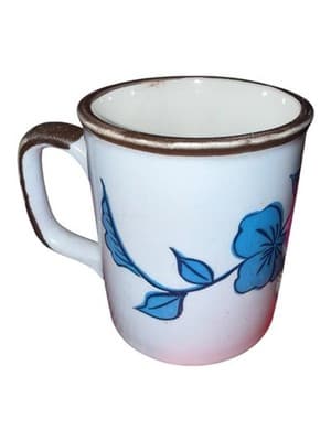 Vintage Blue & White Floral Ceramic Mug Cup Brown Rim Classic Coffee Tea Mug - Thumbnail 4