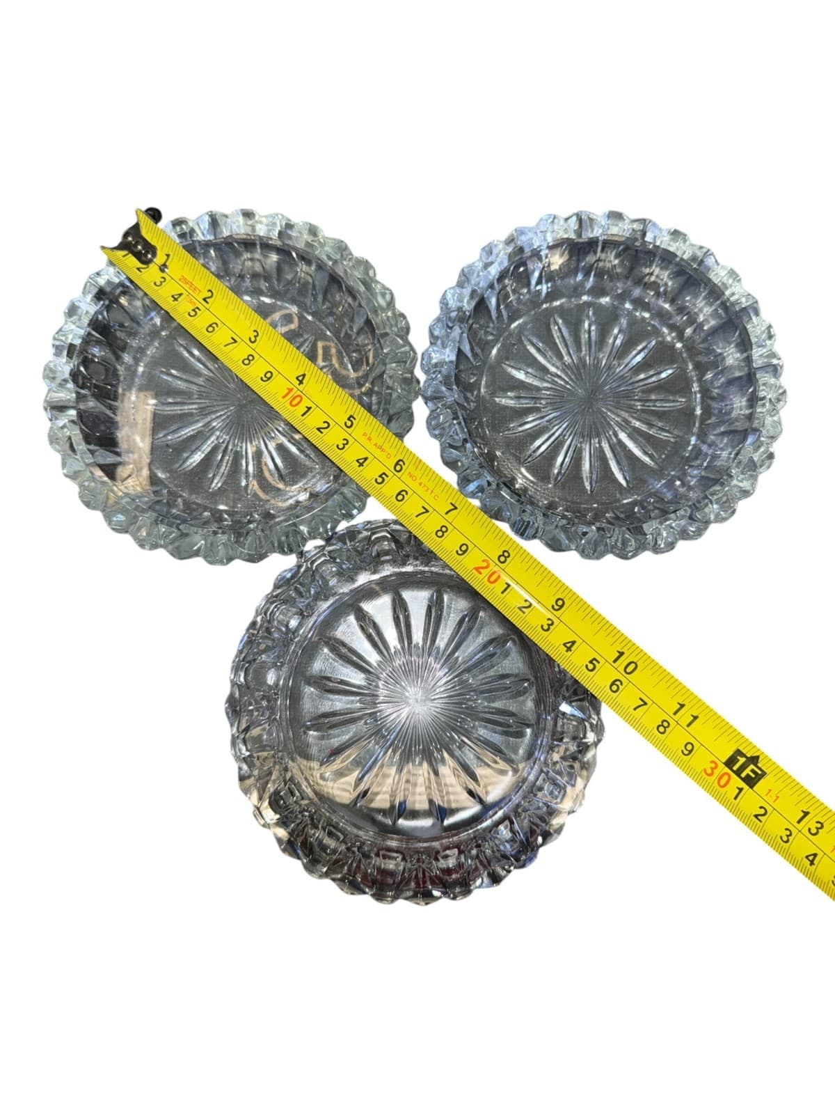 Set of 3 Vintage Ashtray Clear Glass Crystal Cut Starburst - Thumbnail 5