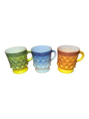 Vintage Fire-King Kimberly Mug Set of 3 Ombre Green Blue Amber Stackable - Thumbnail 4