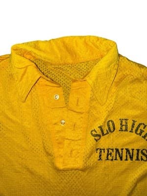 Vintage SLO High Tennis Yellow Mesh Polo Shirt - Retro Athletic Wear - Thumbnail 3