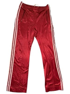 Vintage 1980s Adidas Red Satin Track Pants Retro Joggers with White Stripes - Thumbnail 2