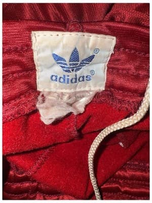 Vintage 1980s Adidas Red Satin Track Pants Retro Joggers with White Stripes - Thumbnail 9