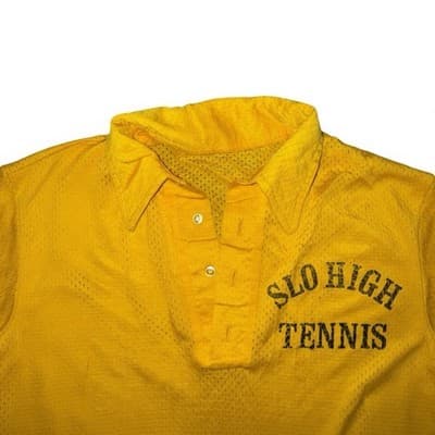 Vintage SLO High Tennis Yellow Mesh Polo Shirt - Retro Athletic Wear - Thumbnail 4