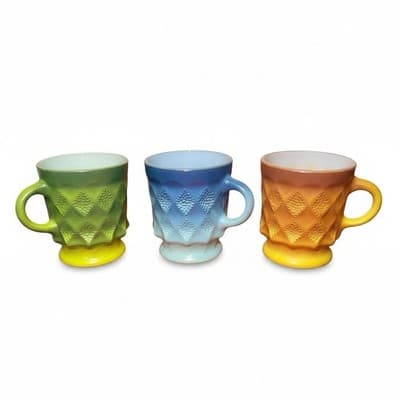 Vintage Fire-King Kimberly Mug Set of 3 Ombre Green Blue Amber Stackable - Image 1