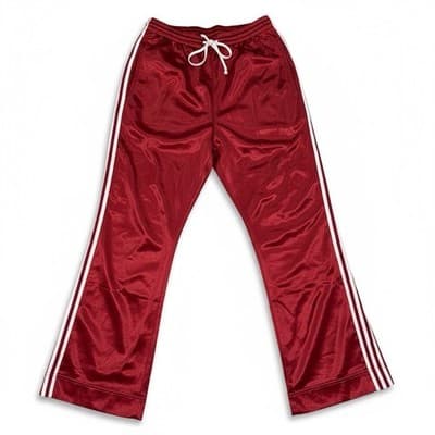 Vintage 1980s Adidas Red Satin Track Pants Retro Joggers with White Stripes - Image 1