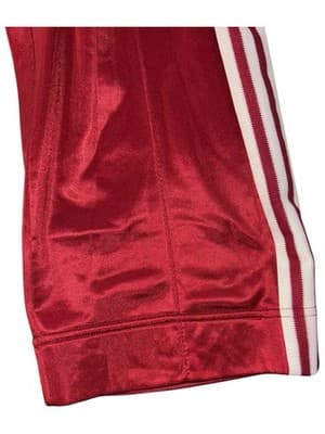 Vintage 1980s Adidas Red Satin Track Pants Retro Joggers with White Stripes - Thumbnail 4