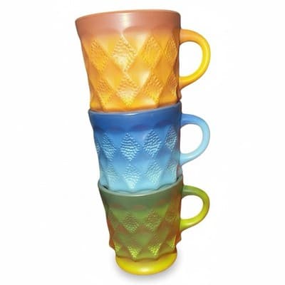 Vintage Fire-King Kimberly Mug Set of 3 Ombre Green Blue Amber Stackable - Thumbnail 3
