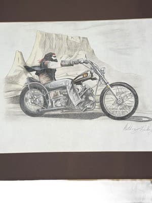 Biker Drawing - Inspired by David Mann’s Ghost Rider - Signed Motorcycle Art - Thumbnail 5