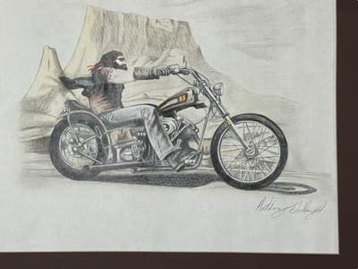 Biker Drawing - Inspired by David Mann’s Ghost Rider - Signed Motorcycle Art - Thumbnail 2