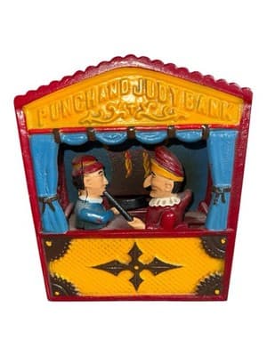 The Book of Knowledge Cast Iron Mechanical Coin Bank "Punch and Judy" - Thumbnail 3