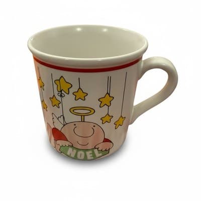 Vintage Ziggy Noel Christmas Mug Angel Stars Stoneware Tom Wilson Korea 1980 - Image 1
