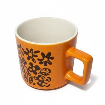 Vintage 1970s Orange Floral Stoneware Coffee Mug Flower Power Boho Japan - Thumbnail 2