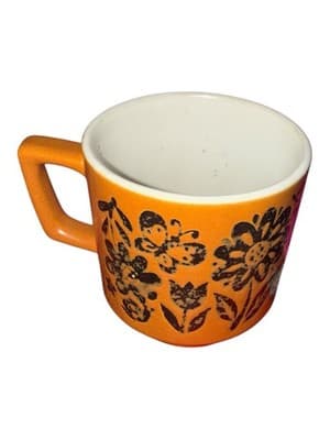 Vintage 1970s Orange Floral Stoneware Coffee Mug Flower Power Boho Japan - Thumbnail 5