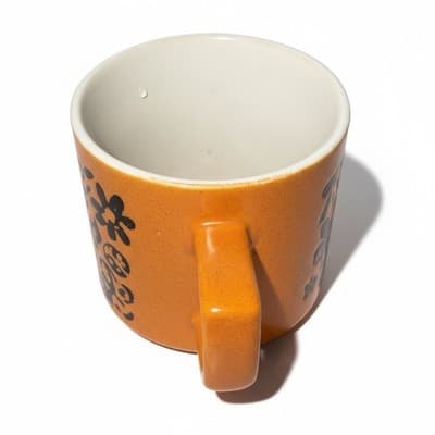 Vintage 1970s Orange Floral Stoneware Coffee Mug Flower Power Boho Japan - Thumbnail 3