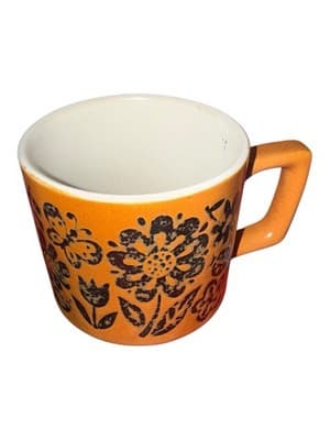 Vintage 1970s Orange Floral Stoneware Coffee Mug Flower Power Boho Japan - Thumbnail 7