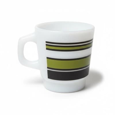 Vintage Fire-King Oven-Proof 312 Stackable Mug Green Black Stripe Milk Glass - Thumbnail 4