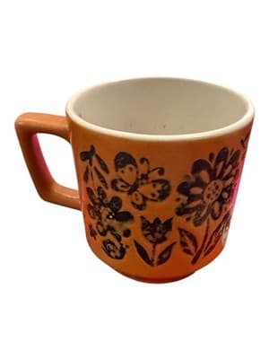 Vintage 1970s Orange Floral Stoneware Coffee Mug Flower Power Boho Japan - Thumbnail 9