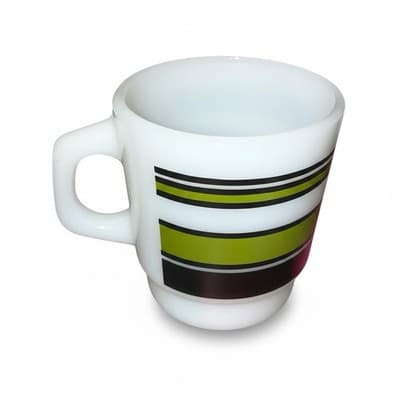 Vintage Fire-King Oven-Proof 312 Stackable Mug Green Black Stripe Milk Glass - Image 1
