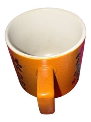Vintage 1970s Orange Floral Stoneware Coffee Mug Flower Power Boho Japan - Thumbnail 8