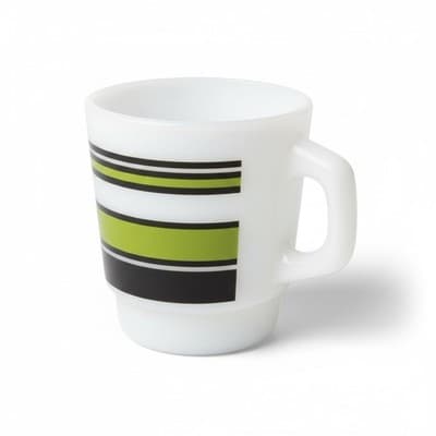 Vintage Fire-King Oven-Proof 312 Stackable Mug Green Black Stripe Milk Glass - Thumbnail 3