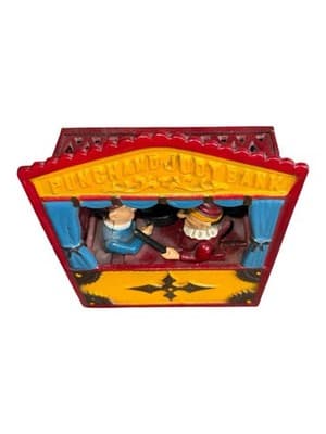 The Book of Knowledge Cast Iron Mechanical Coin Bank "Punch and Judy" - Thumbnail 4