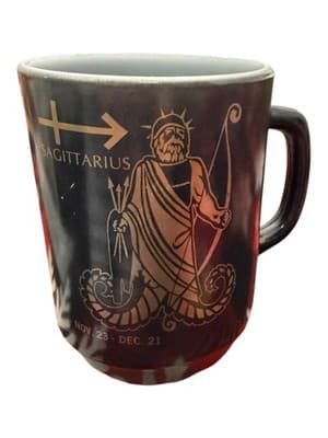 Fire-King Sagittarius Zodiac Mug Milk Glass Archer Oven-Proof USA 1970s - Thumbnail 2