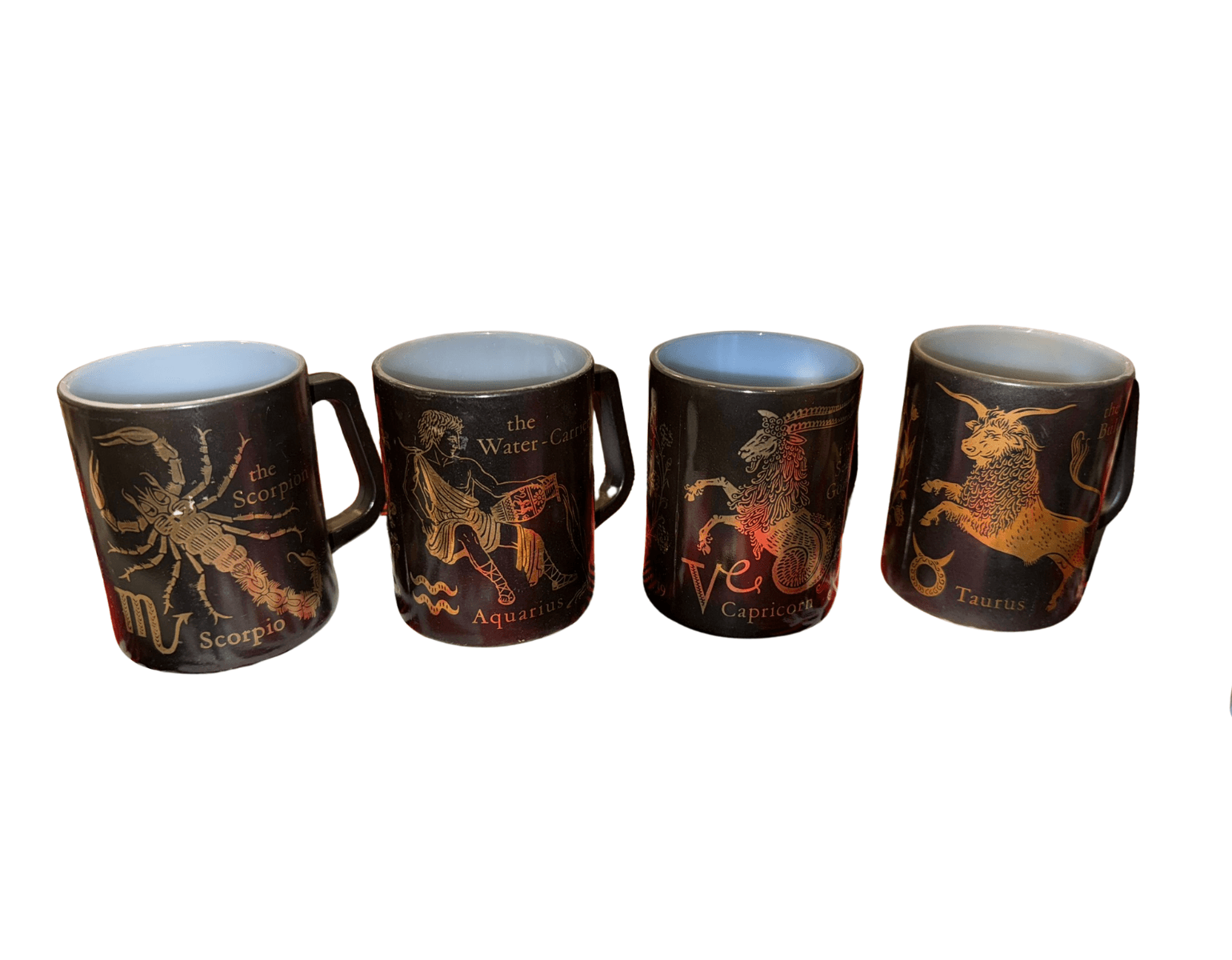 Vintage Federal Glass Zodiac Mugs Set of 4 Scorpio Taurus Capricorn Aquarius - Image 1