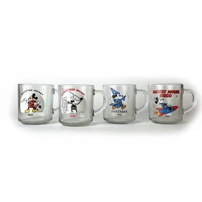 Disney Anchor Hocking Mickey Mouse Glass Mugs Set Of 4 Vintage Fantasia - Thumbnail 2
