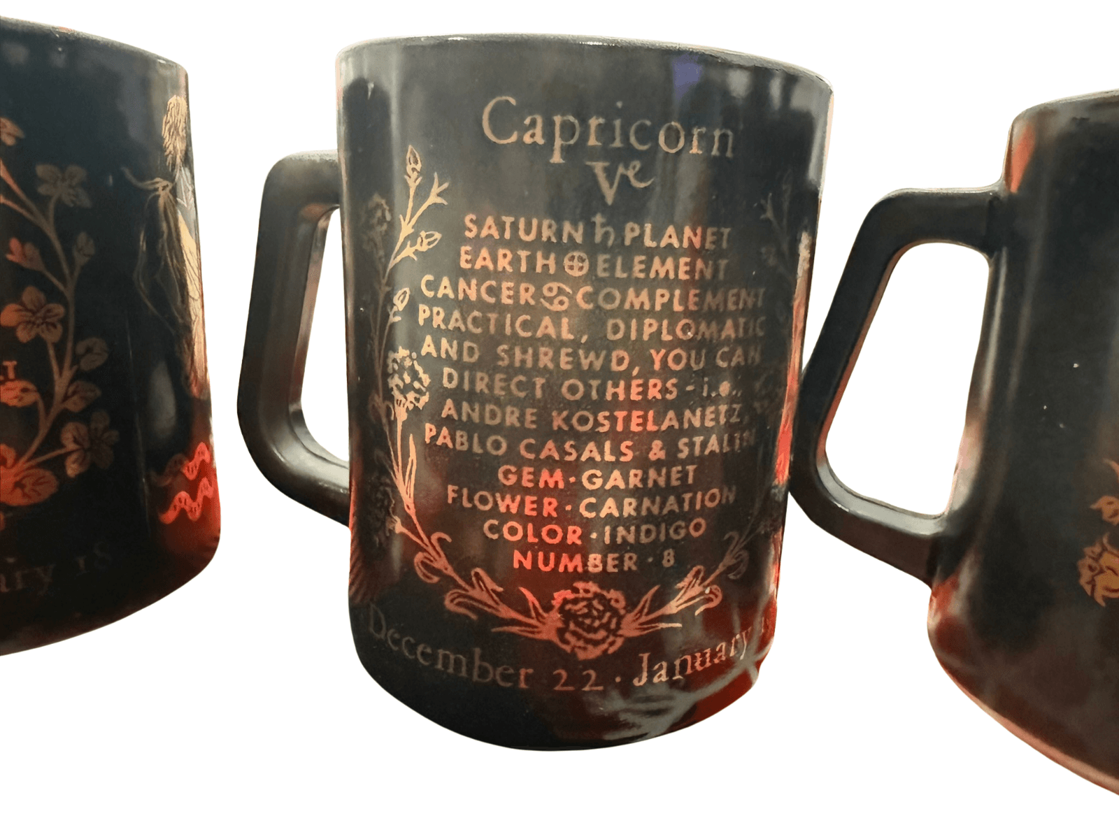 Vintage Federal Glass Zodiac Mugs Set of 4 Scorpio Taurus Capricorn Aquarius - Thumbnail 5