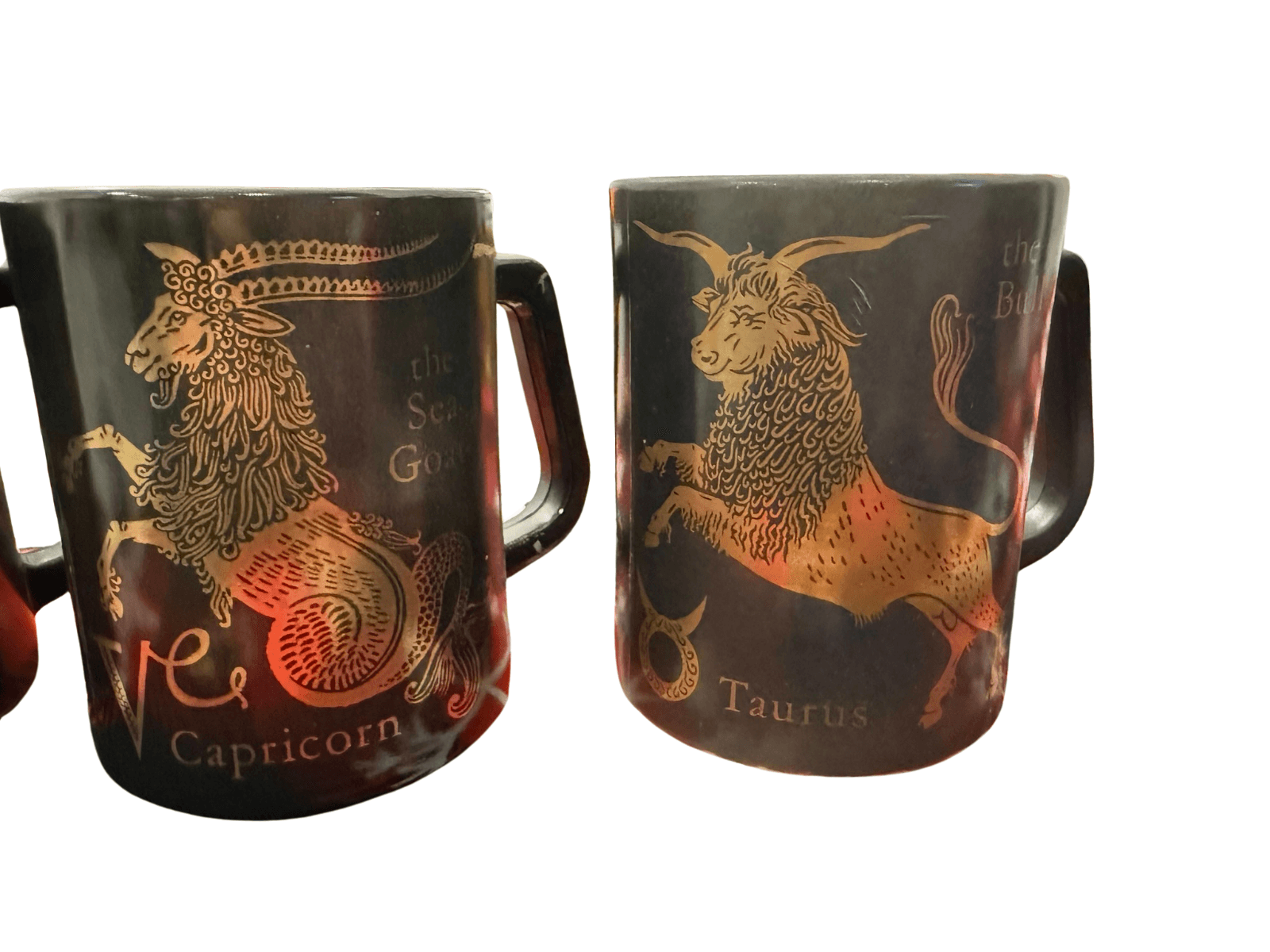 Vintage Federal Glass Zodiac Mugs Set of 4 Scorpio Taurus Capricorn Aquarius - Thumbnail 3
