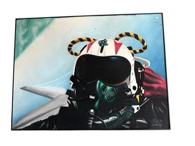 Vintage 1995 Airbrush Fighter Jet Pilot Portrait - Signed Original - Thumbnail 6
