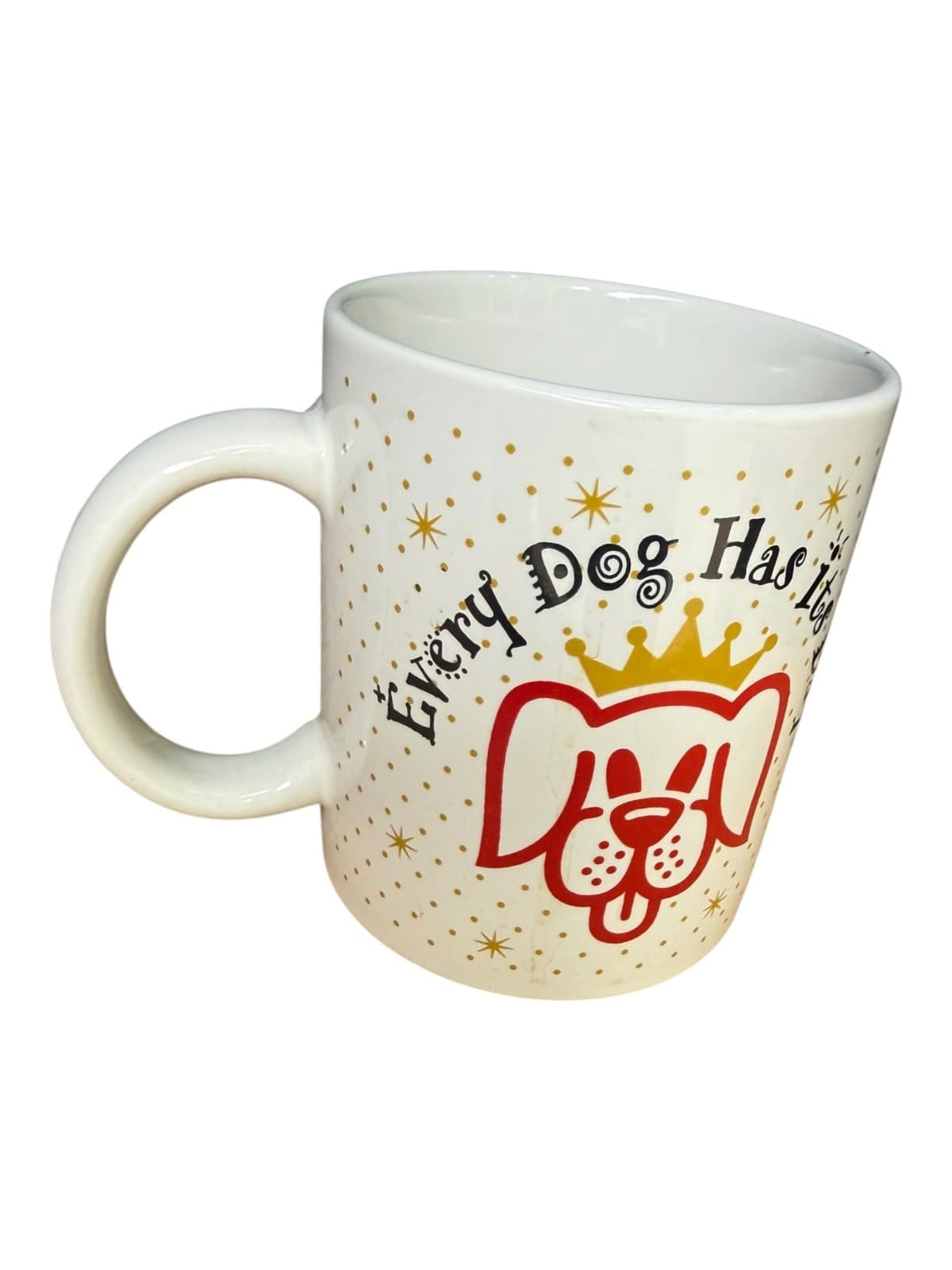 Vintage Houston Foods Every Dog Has Its Day Coffee Mug Red Dog Crown Gold HF 97 - Thumbnail 3