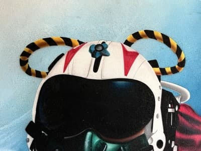 Vintage 1995 Airbrush Fighter Jet Pilot Portrait - Signed Original - Thumbnail 2