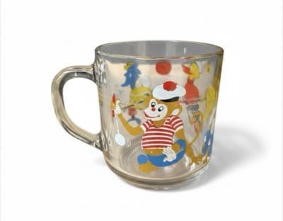 Vintage Arcoroc France Clear Glass Coffee Mug Cartoon Characters Painted - Image 1