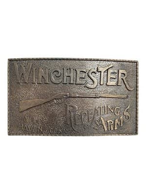 Vintage Brass Belt Buckle Winchester Repeating Arms New Haven Conn. Rifle Guns - Image 1