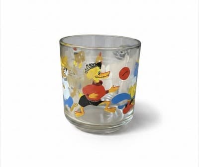 Vintage Arcoroc France Clear Glass Coffee Mug Cartoon Characters Painted - Thumbnail 3