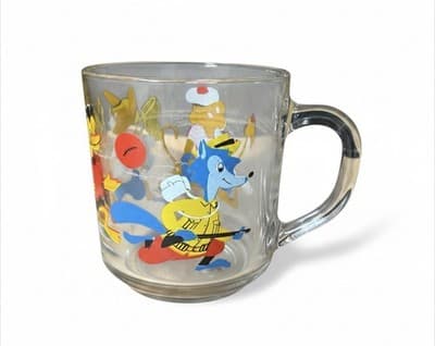 Vintage Arcoroc France Clear Glass Coffee Mug Cartoon Characters Painted - Thumbnail 2