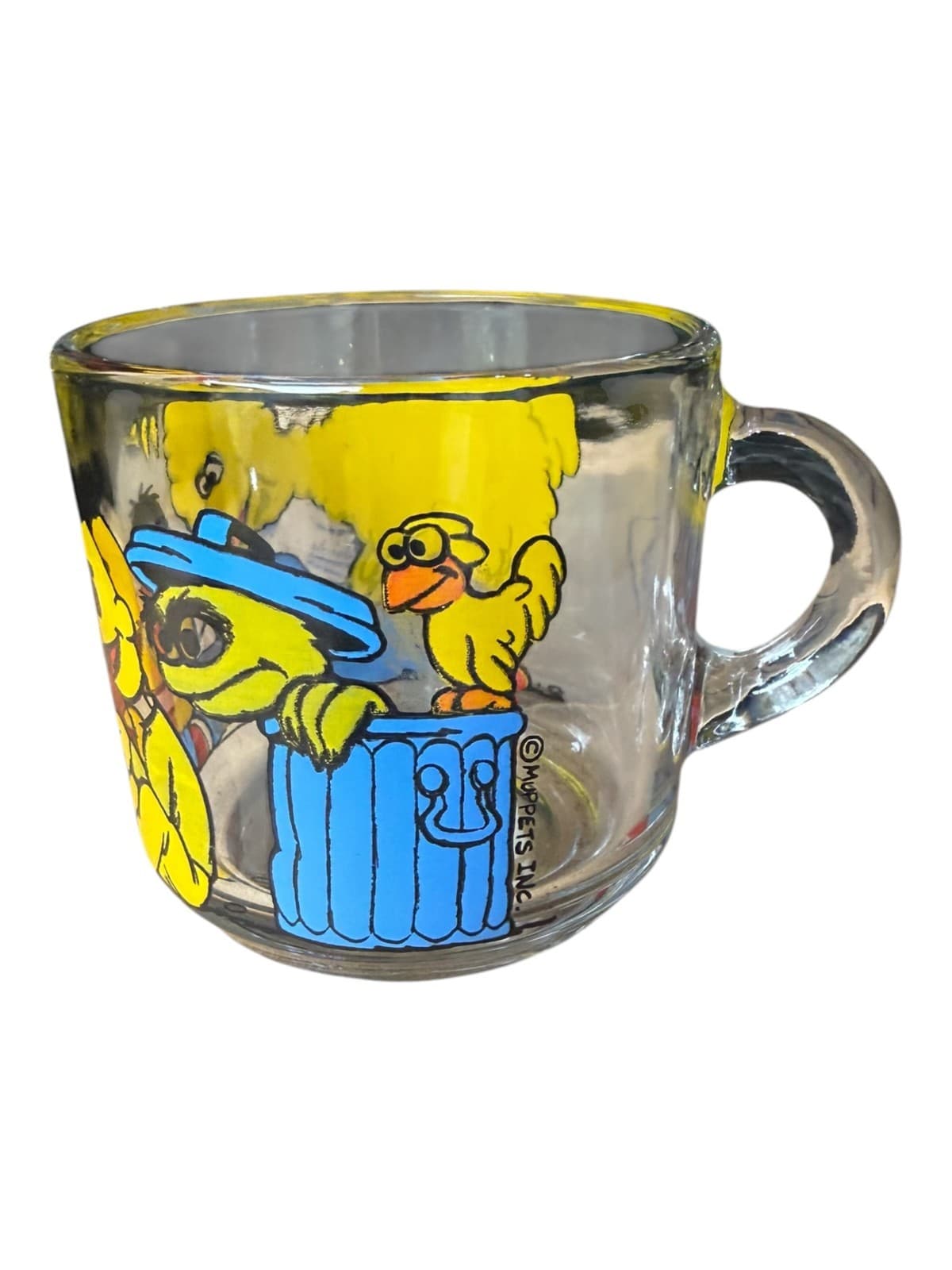 Vintage Muppets Clear Glass Sesame Street Coffee Mug Oscar the Grouch Big Bird - Thumbnail 4