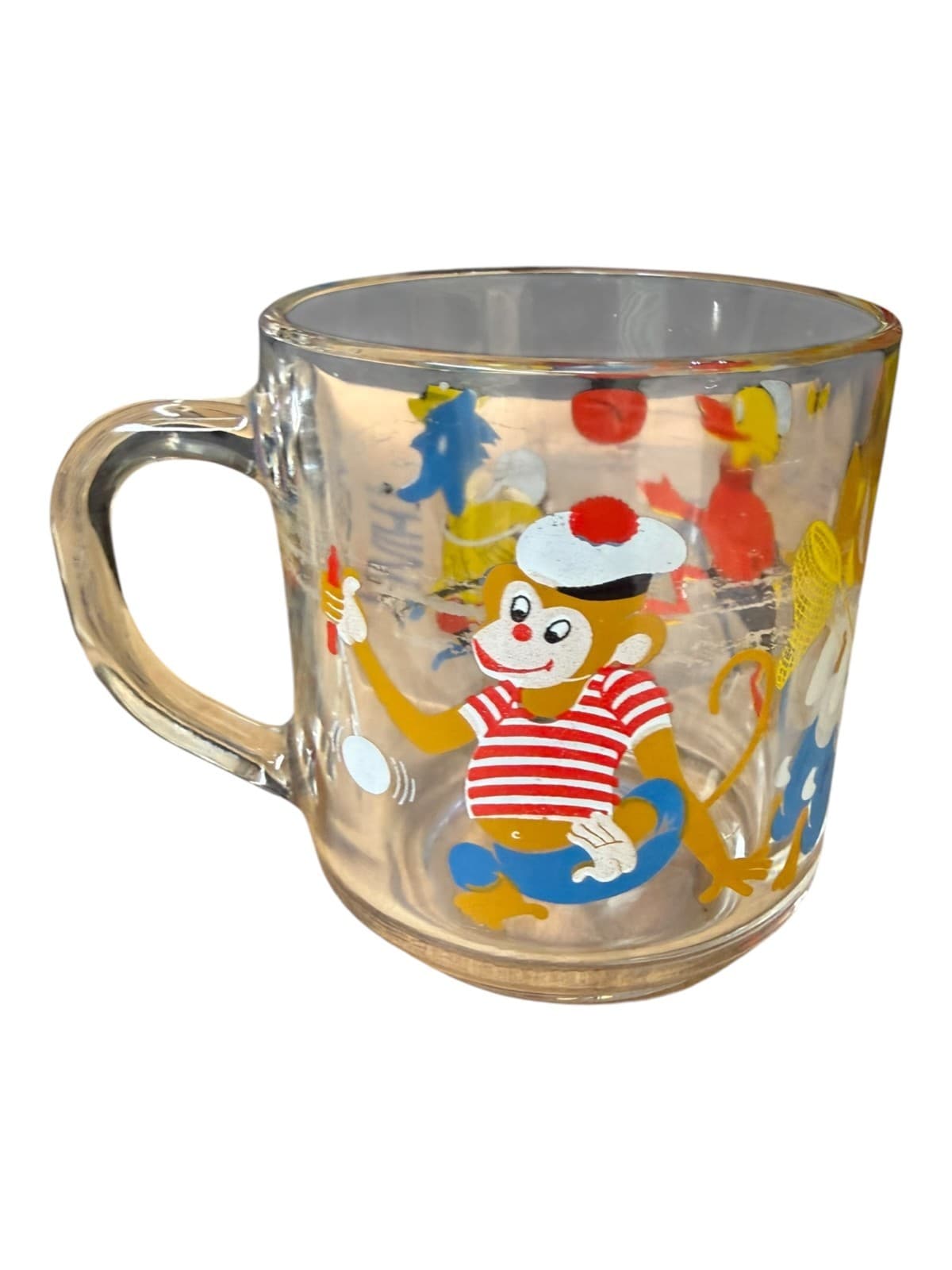 Vintage Arcoroc France Clear Glass Coffee Mug Cartoon Characters Painted - Thumbnail 5