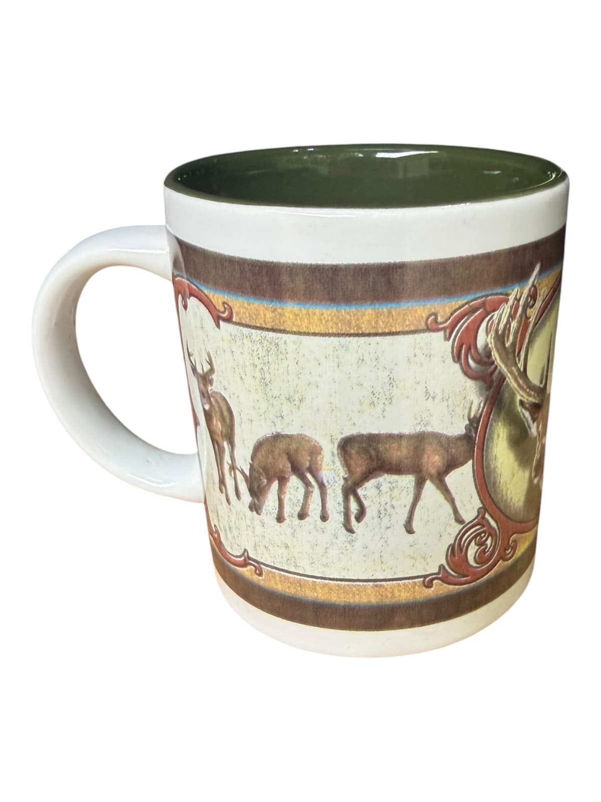 Vintage Bob Schmidt Deer Deco Buck Hunting Ceramic Coffee Mug White Brown - Thumbnail 3