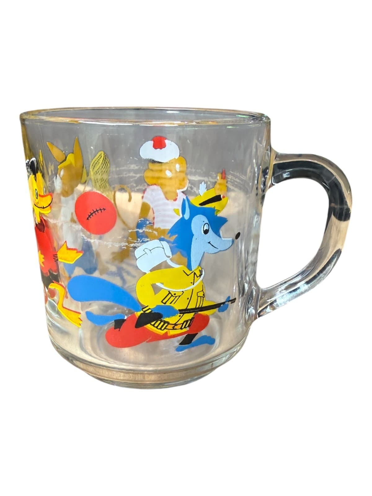 Vintage Arcoroc France Clear Glass Coffee Mug Cartoon Characters Painted - Thumbnail 4
