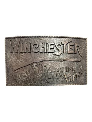 Vintage Brass Belt Buckle Winchester Repeating Arms New Haven Conn. Rifle Guns - Thumbnail 5
