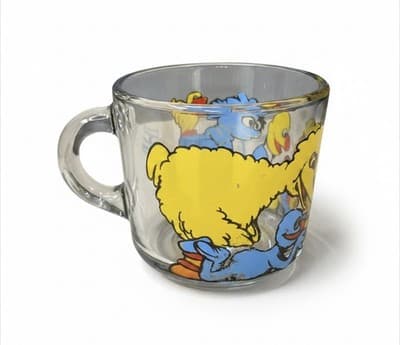 Vintage Muppets Clear Glass Sesame Street Coffee Mug Oscar the Grouch Big Bird - Thumbnail 2