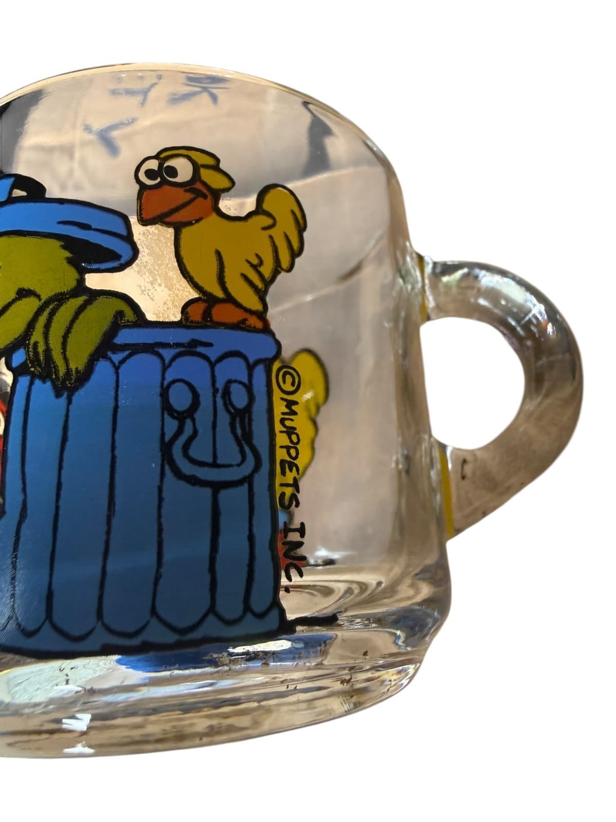 Vintage Muppets Clear Glass Sesame Street Coffee Mug Oscar the Grouch Big Bird - Thumbnail 9