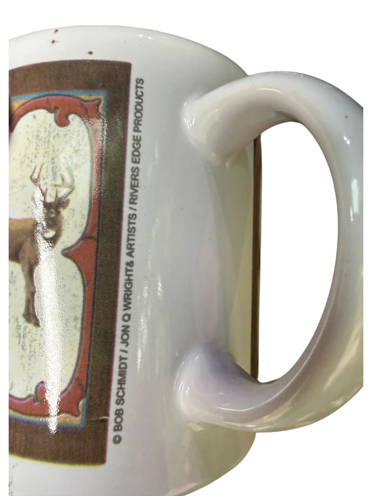 Vintage Bob Schmidt Deer Deco Buck Hunting Ceramic Coffee Mug White Brown - Thumbnail 5