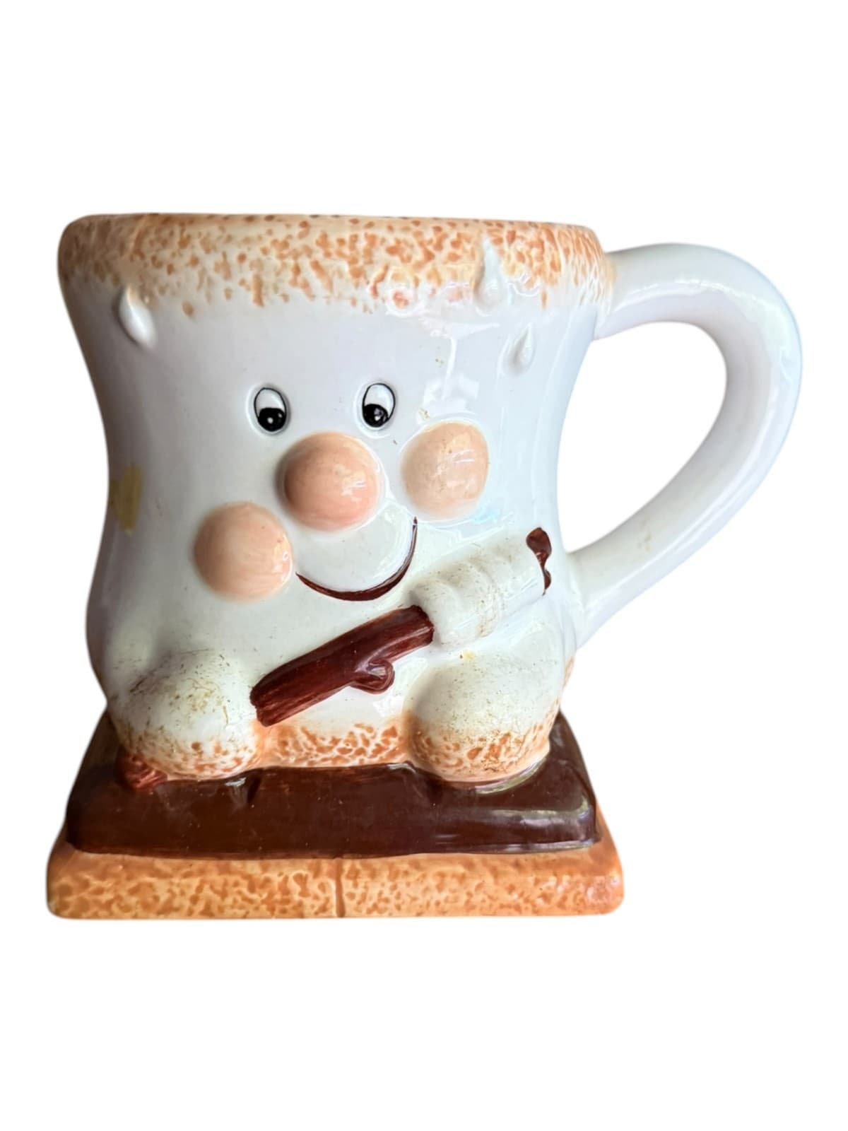 Vintage Houston Harvest Marshmallow S'mores Coffee Mug Cup White Brown Ceramic - Image 1