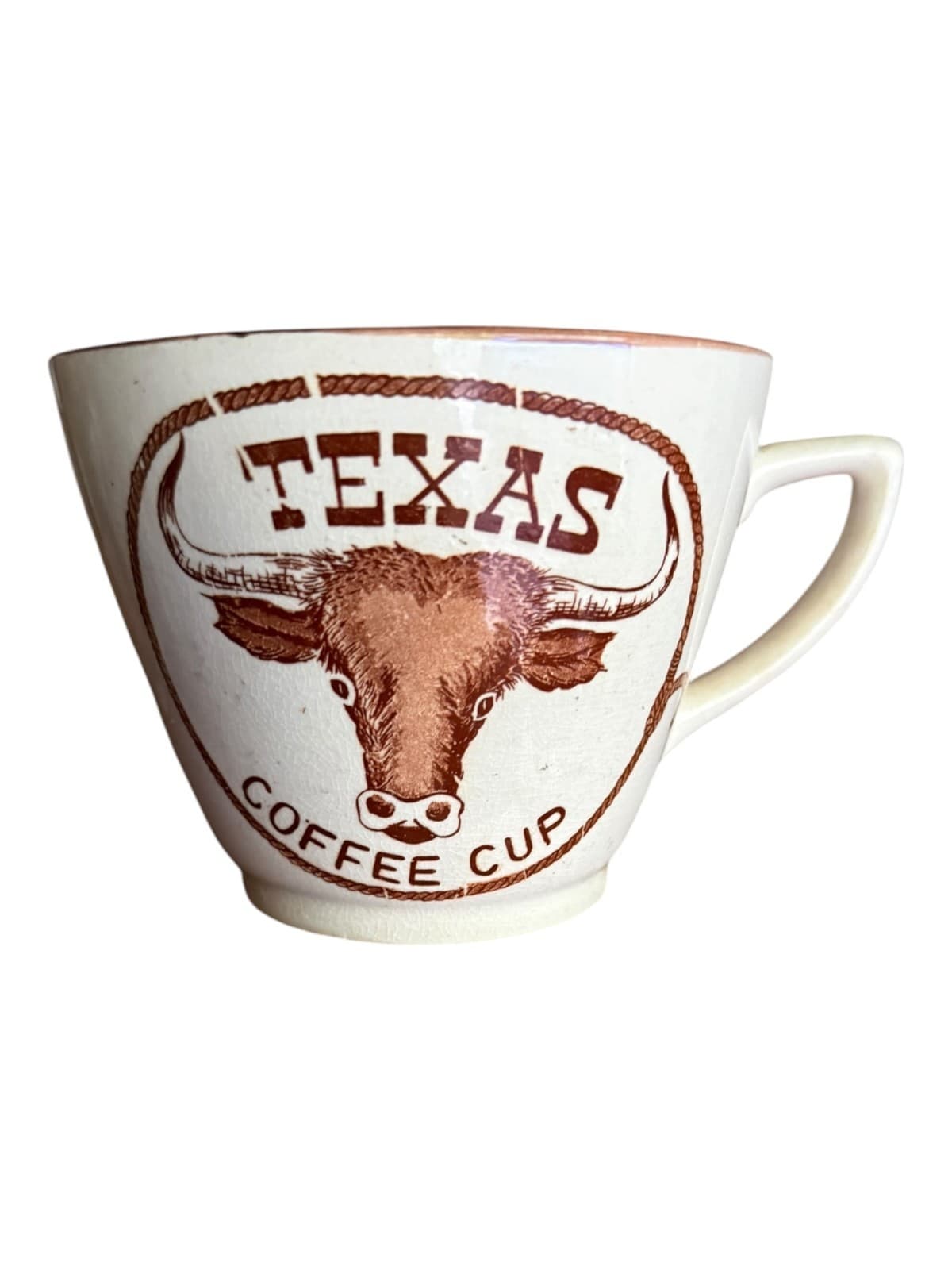 Vintage Texas Longhorn Bull Souvenir Coffee Mug White Brown Trim Ceramic - Image 1