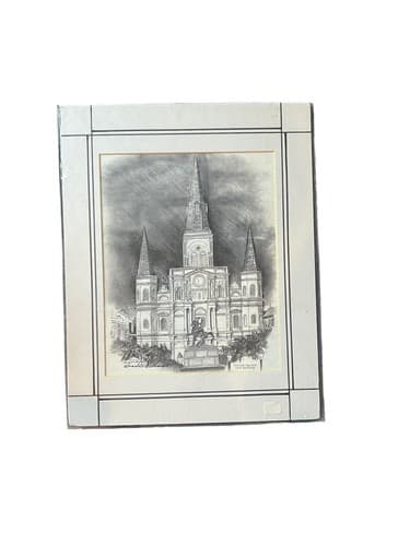 Jackson Square New Orleans Drawing by Donald B. Williams Signed With Note - Image 1