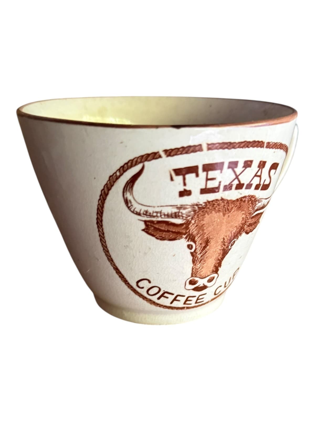 Vintage Texas Longhorn Bull Souvenir Coffee Mug White Brown Trim Ceramic - Thumbnail 3